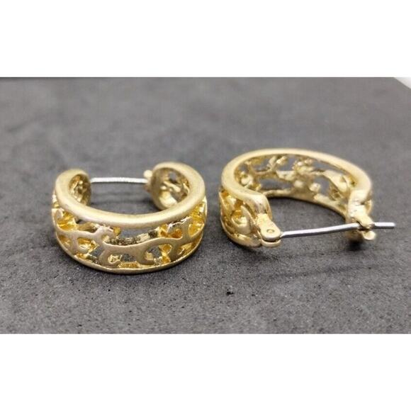 Gold Tone Hinged Hoop Earrings - Pierced - Picture 6 of 6